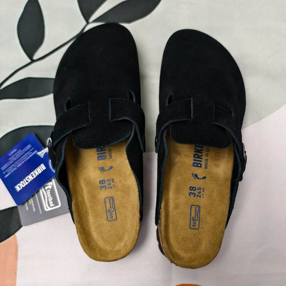 NWT - Women's Black Suede Birkenstock Boston Shoes - Narrow Fit - Picture 2 of 5